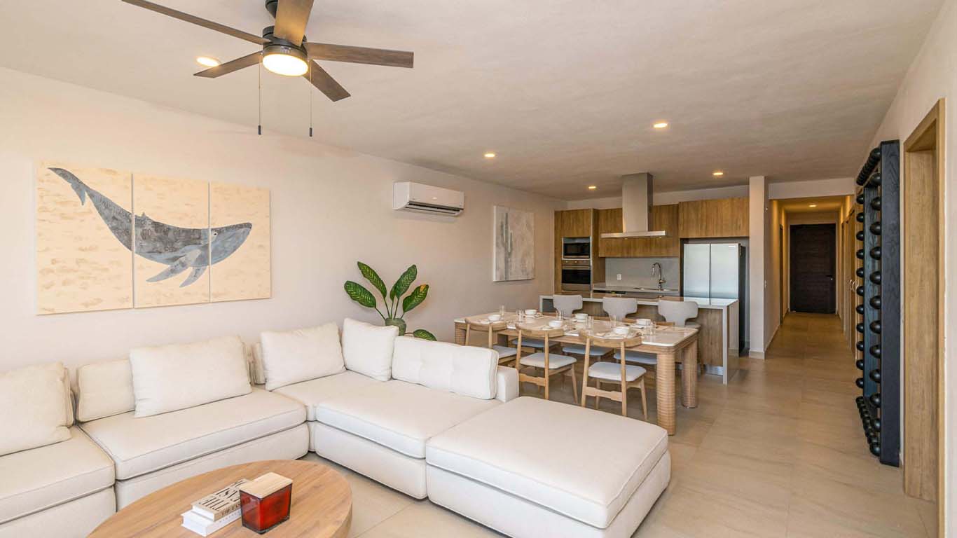 Open plan living room connecting to terrace at Balena Condos